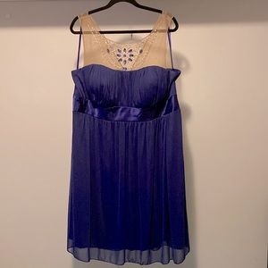 Navy Chiffon Dress with Beaded Neckline Detail